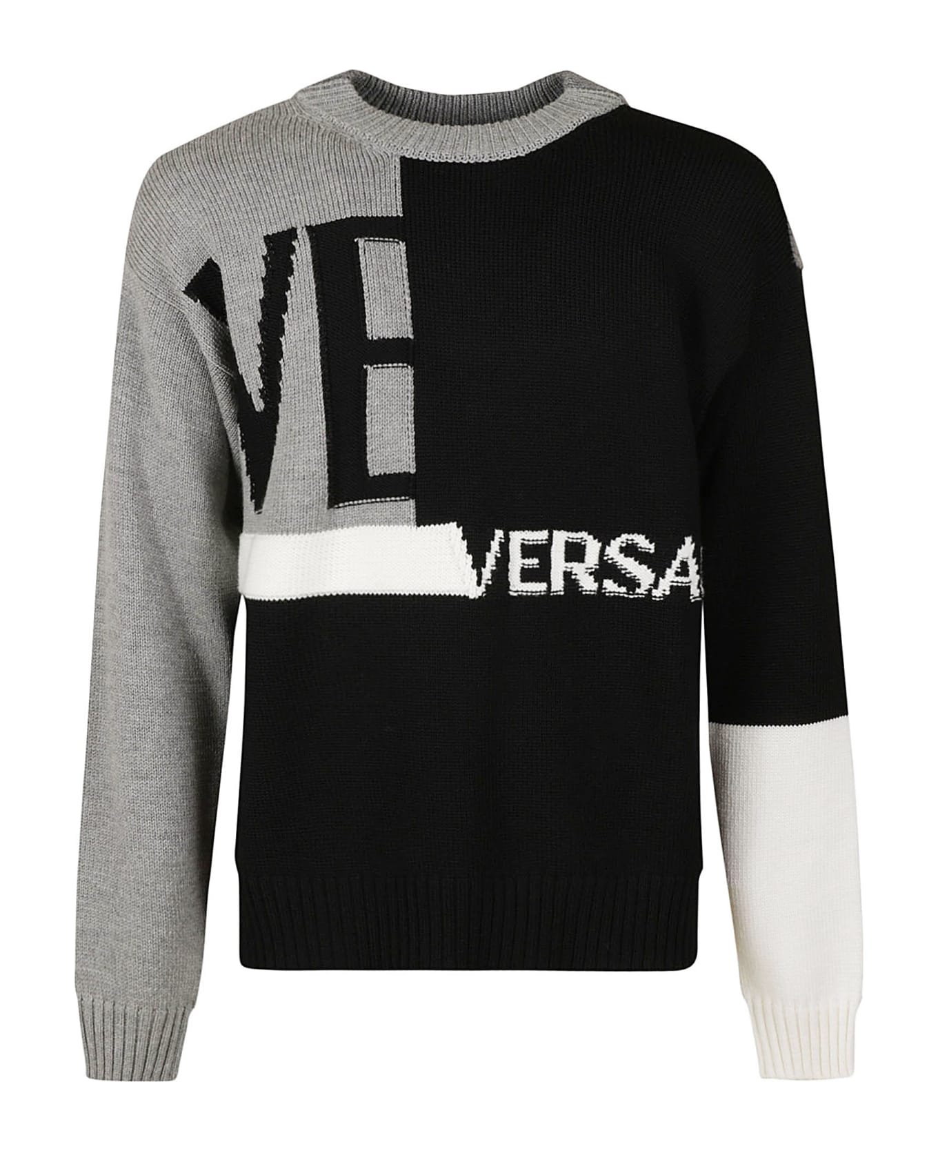 Versace Colour-block Logo Embroidered Sweater - Multicolor