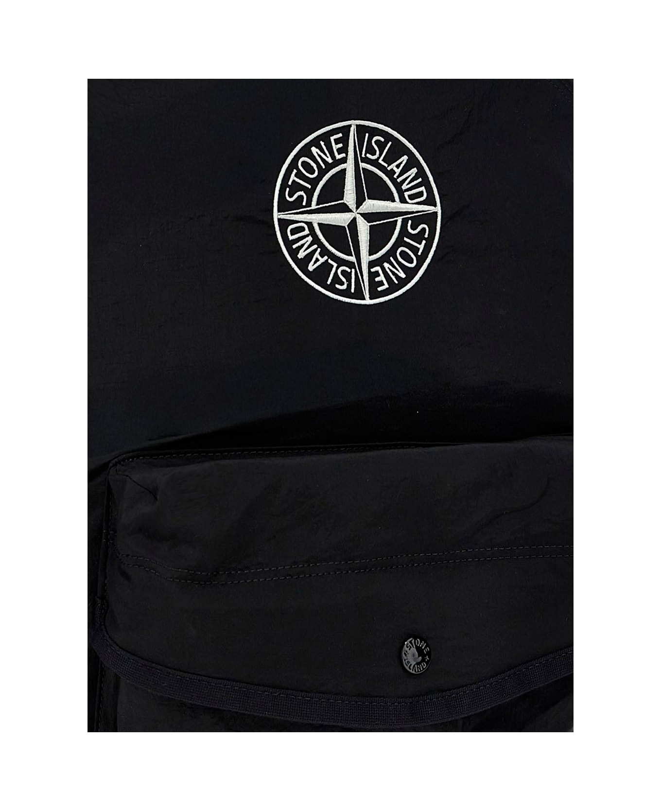 Stone Island Junior Black Backpack With Embroidered Compass Logo On The Front In Fabric Boy - Black