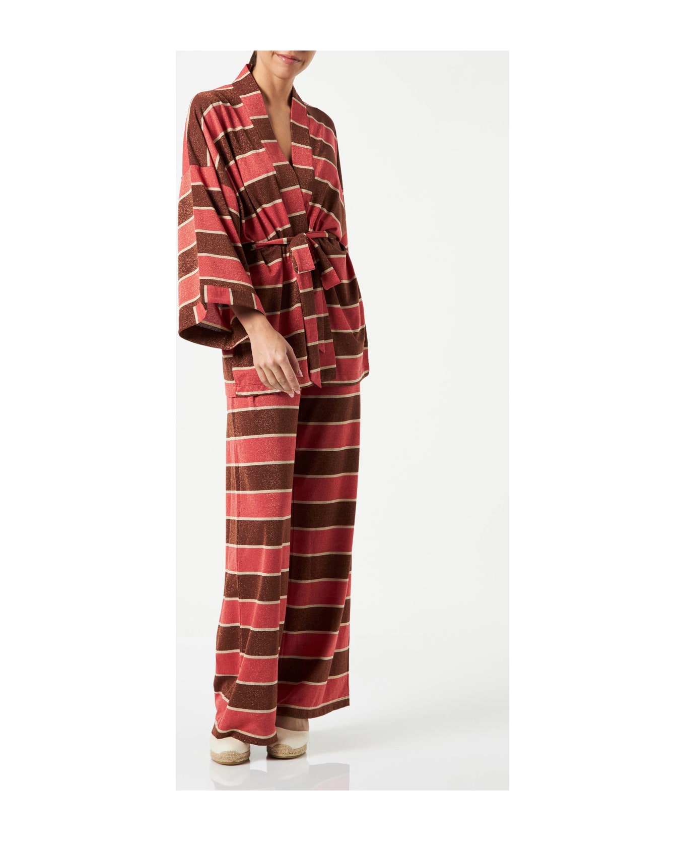 MC2 Saint Barth Striped Knitted Kimono Cardigan - BROWN
