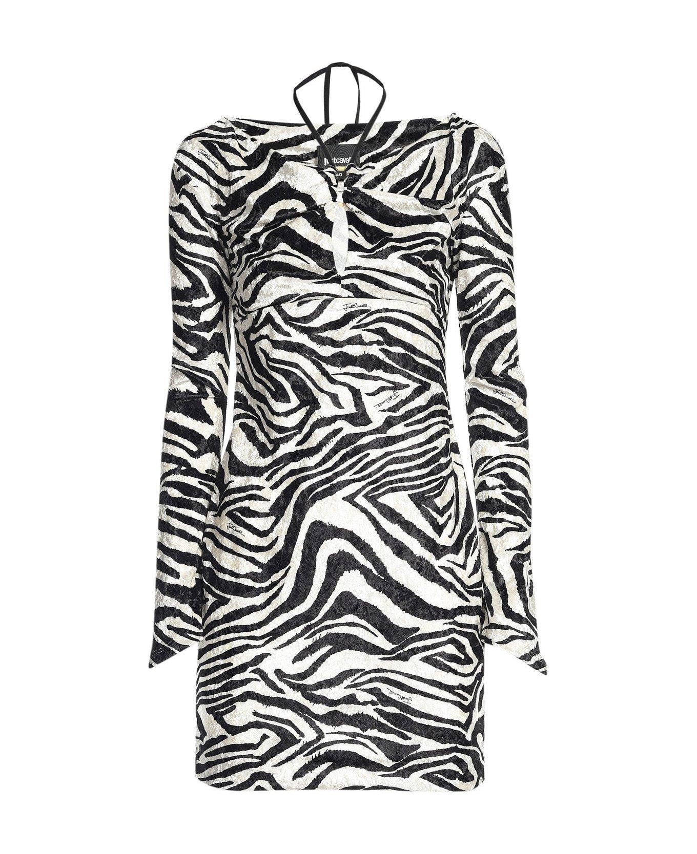 Just Cavalli Zebra-printed Long-sleeved Dress - BLACK