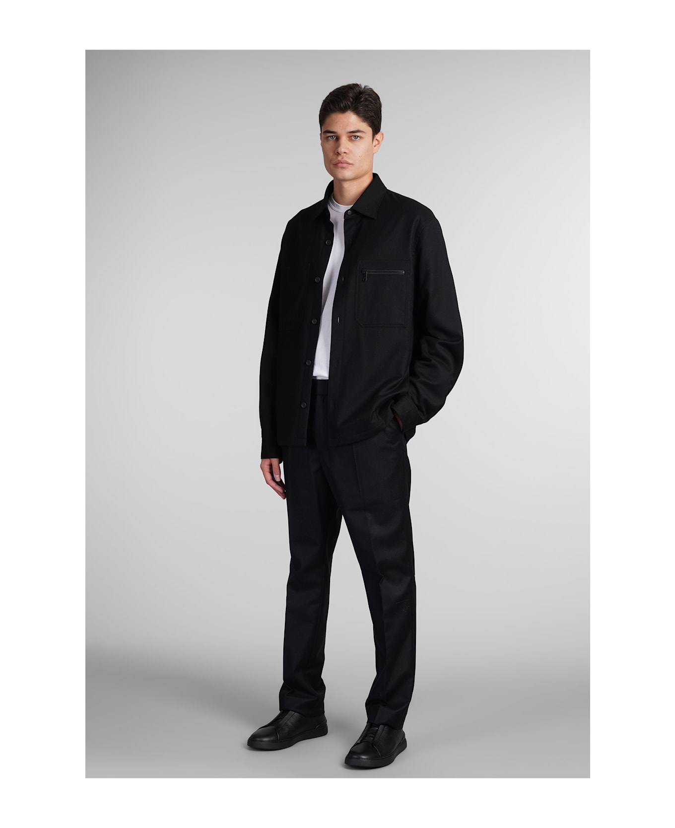 Zegna Casual Jacket In Black Wool - black