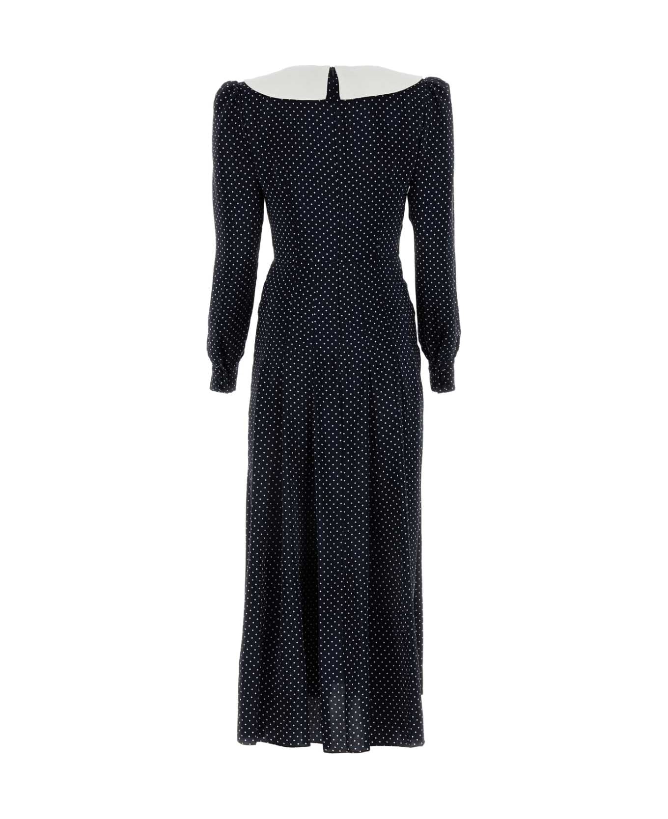 Alessandra Rich Printed Silk Dress - NAVYBLUEWHITE