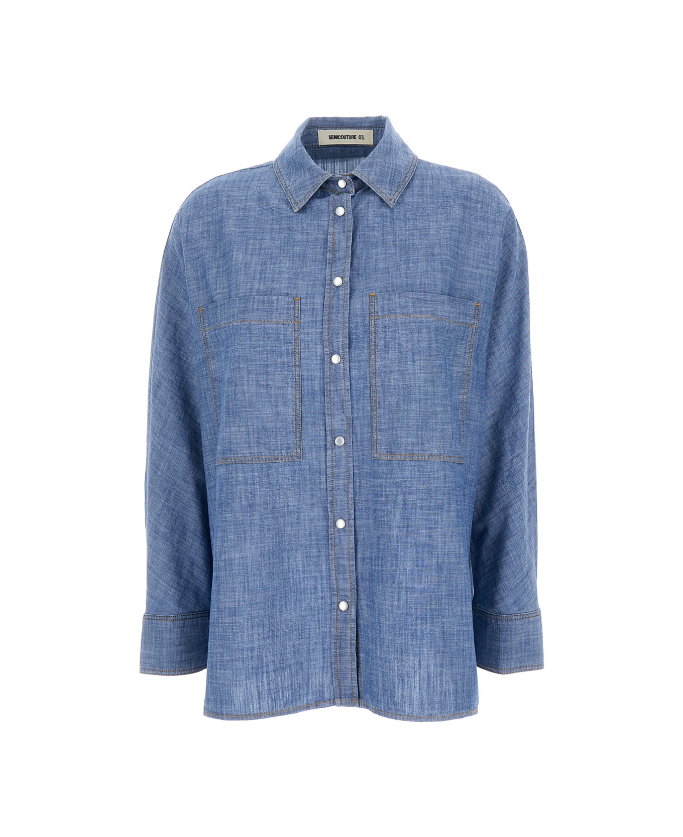 SEMICOUTURE Blue Denim Oversize Shirt In Cotton Woman - Blu シャツ