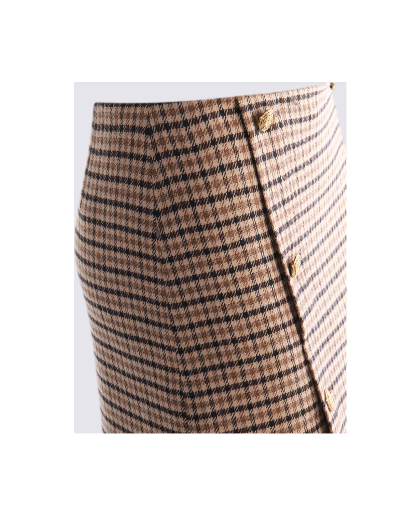 TwinSet Beige Wool Skirt - SMALL CHECK CAMMELLO/NERO