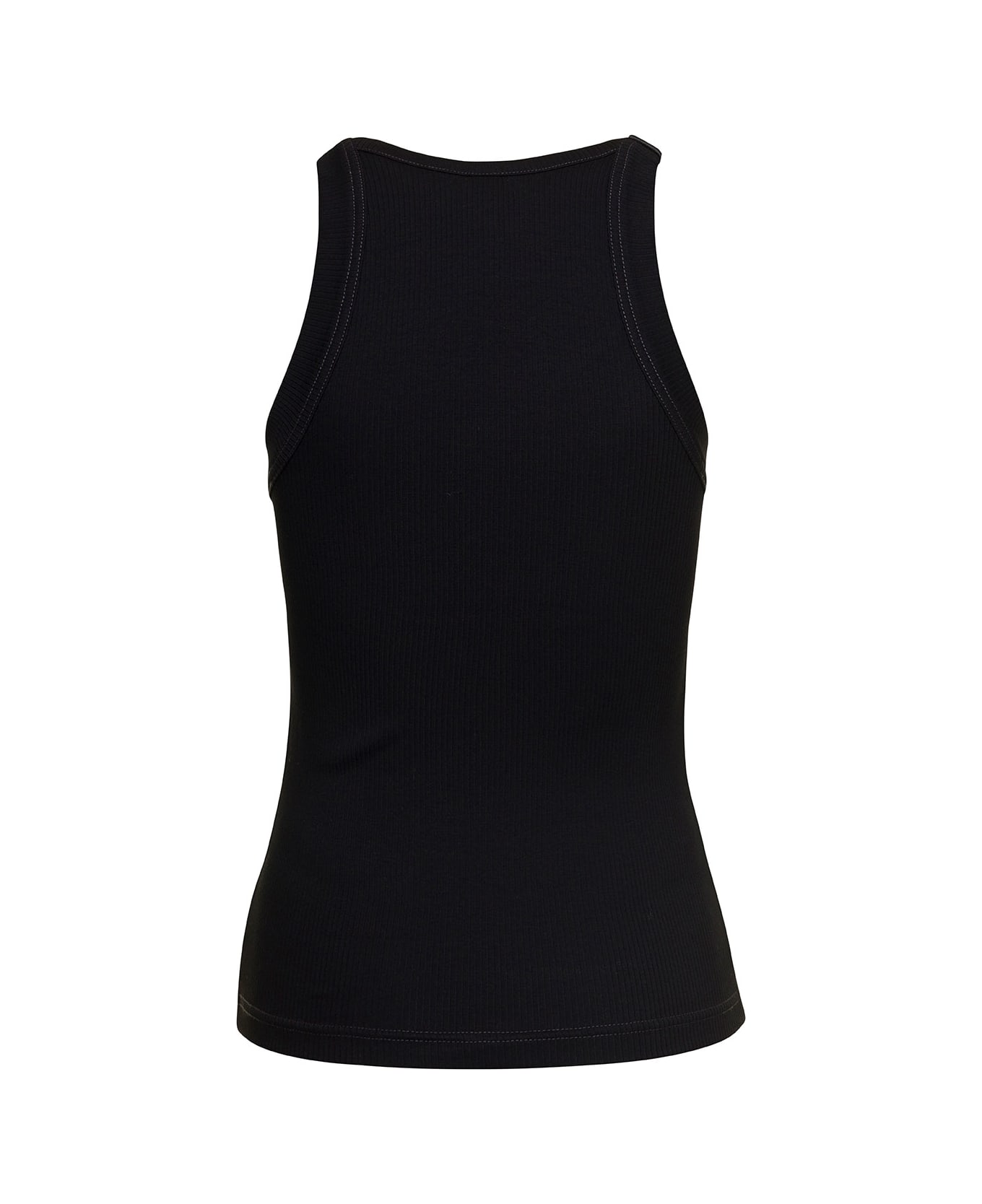 Dion Lee Black Ribbed Tank Top With Branded Buckle Detail In Stretch Cotton Woman - Black