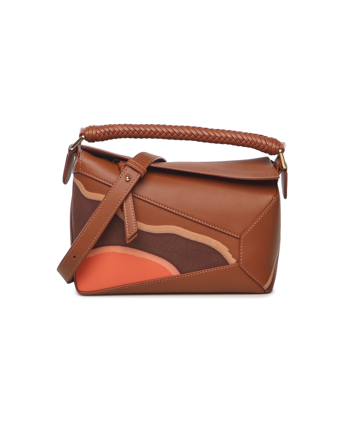 Loewe Small Puzzle Edge Landscape Bag - PECAN/PARROT PINK