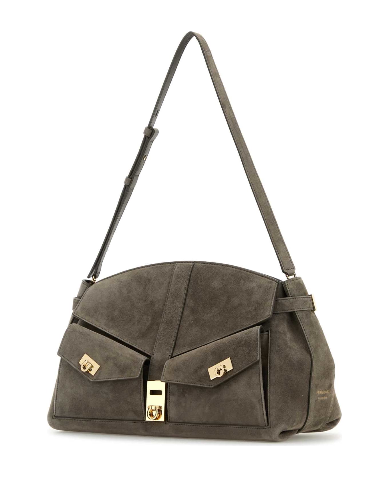 Ferragamo Grey Suede Shoulder Bag - CONCRETE