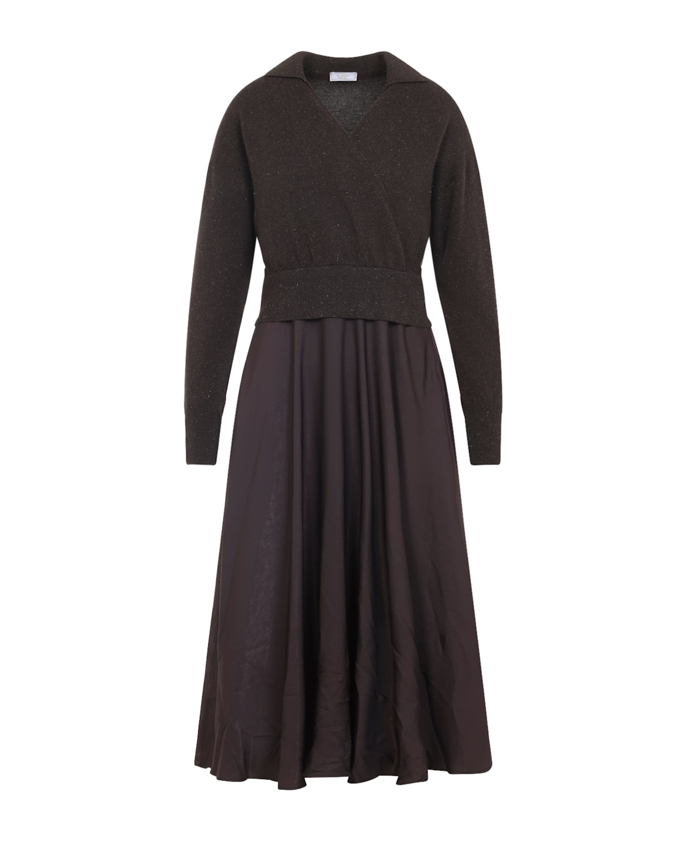 Peserico Two-fabrics Dress - D Marrone Ebano