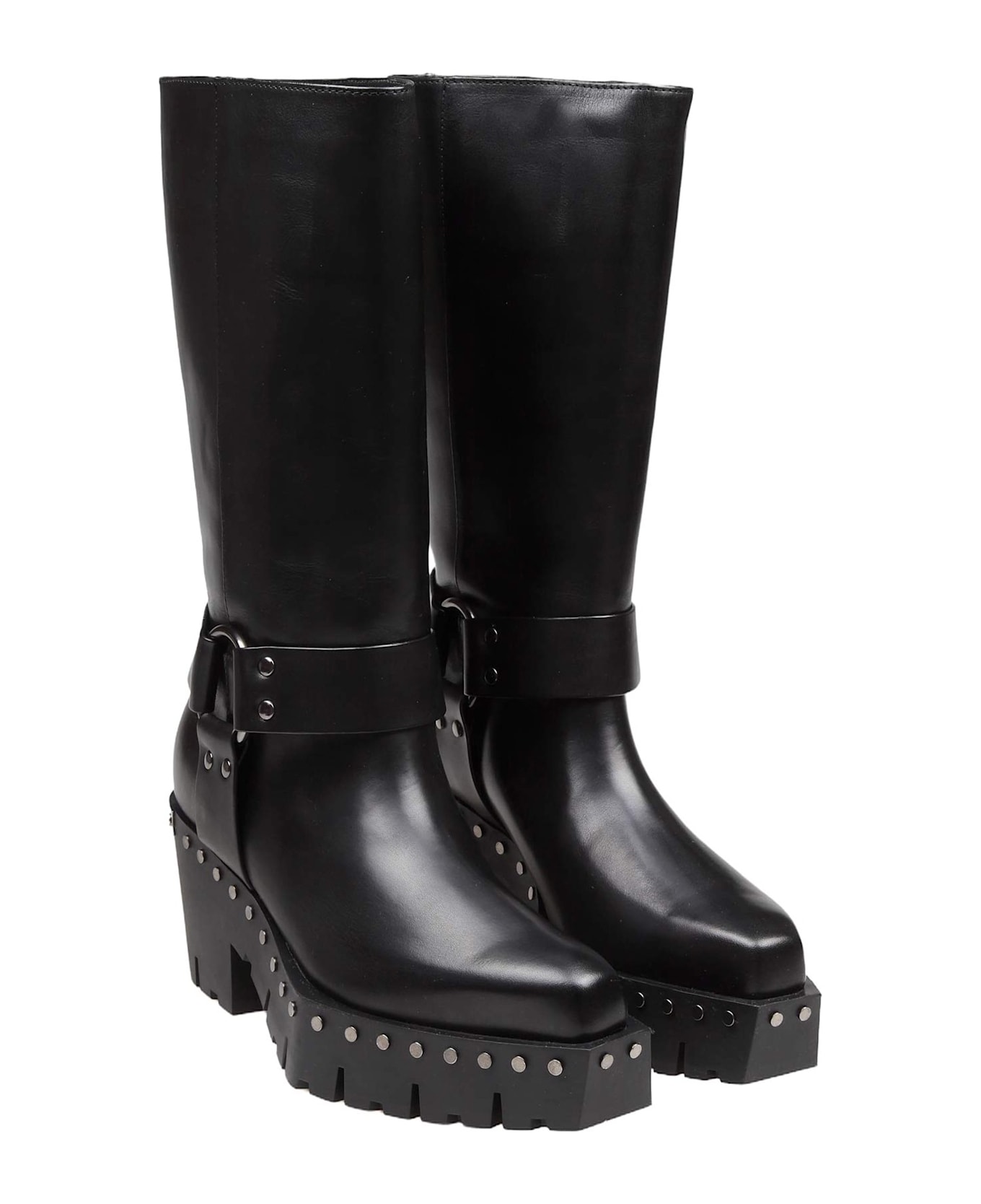 Jimmy Choo Leather Boot With Studs Color Black - Black