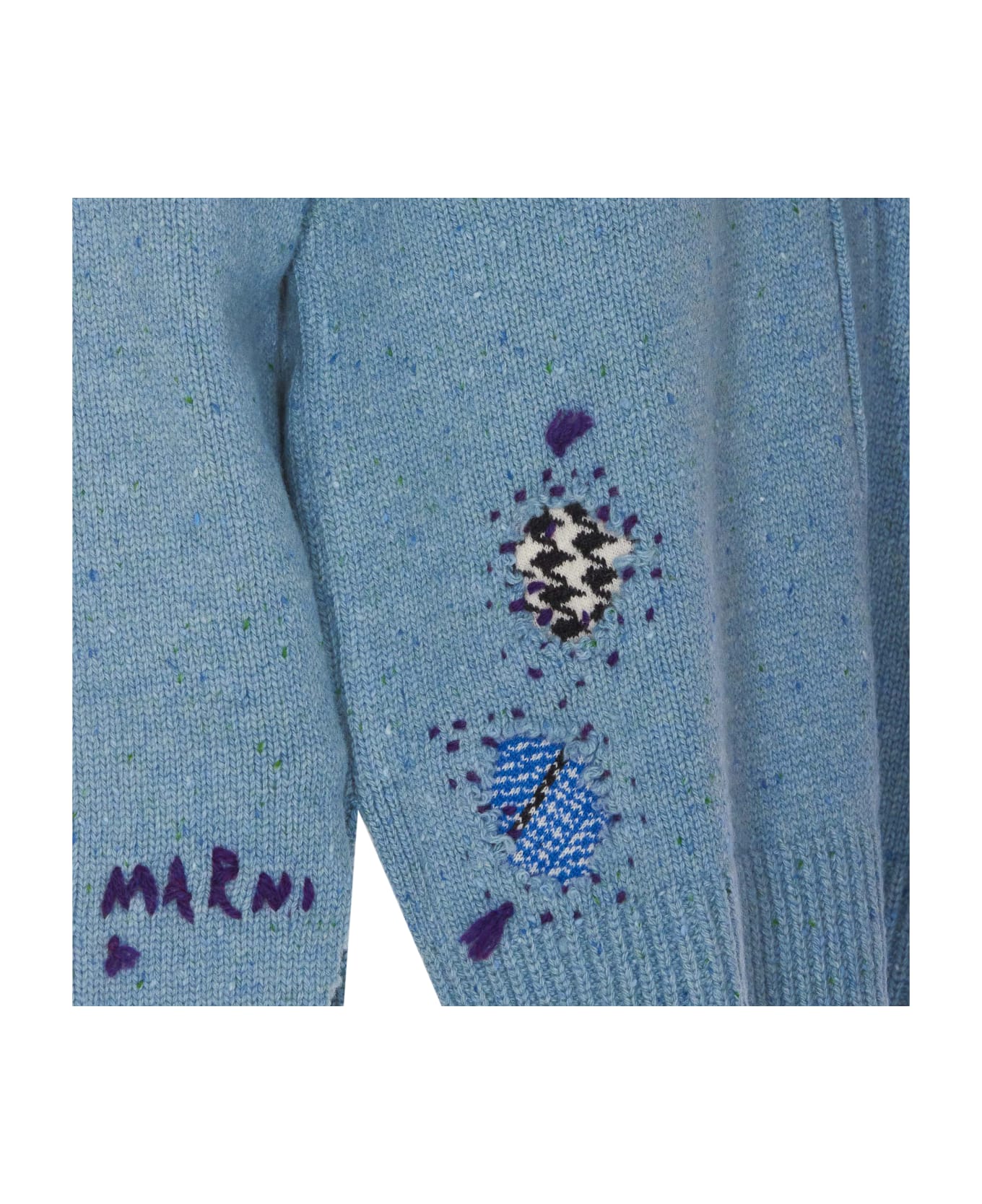 Marni Logo Cardigan With Marni Mending Patches - Blue