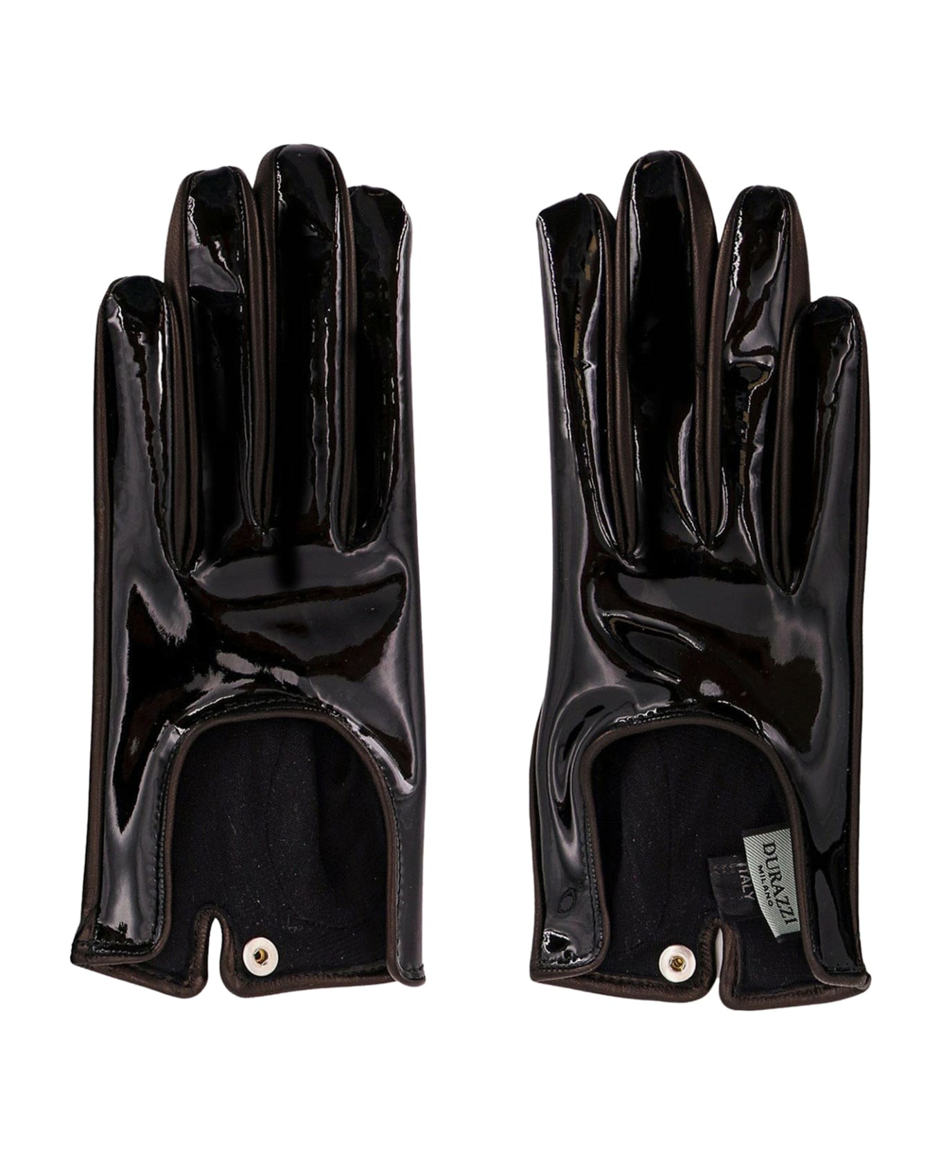 Durazzi Milano Patent And Calfskin Leather Gloves. Silk Lining - Black 手袋