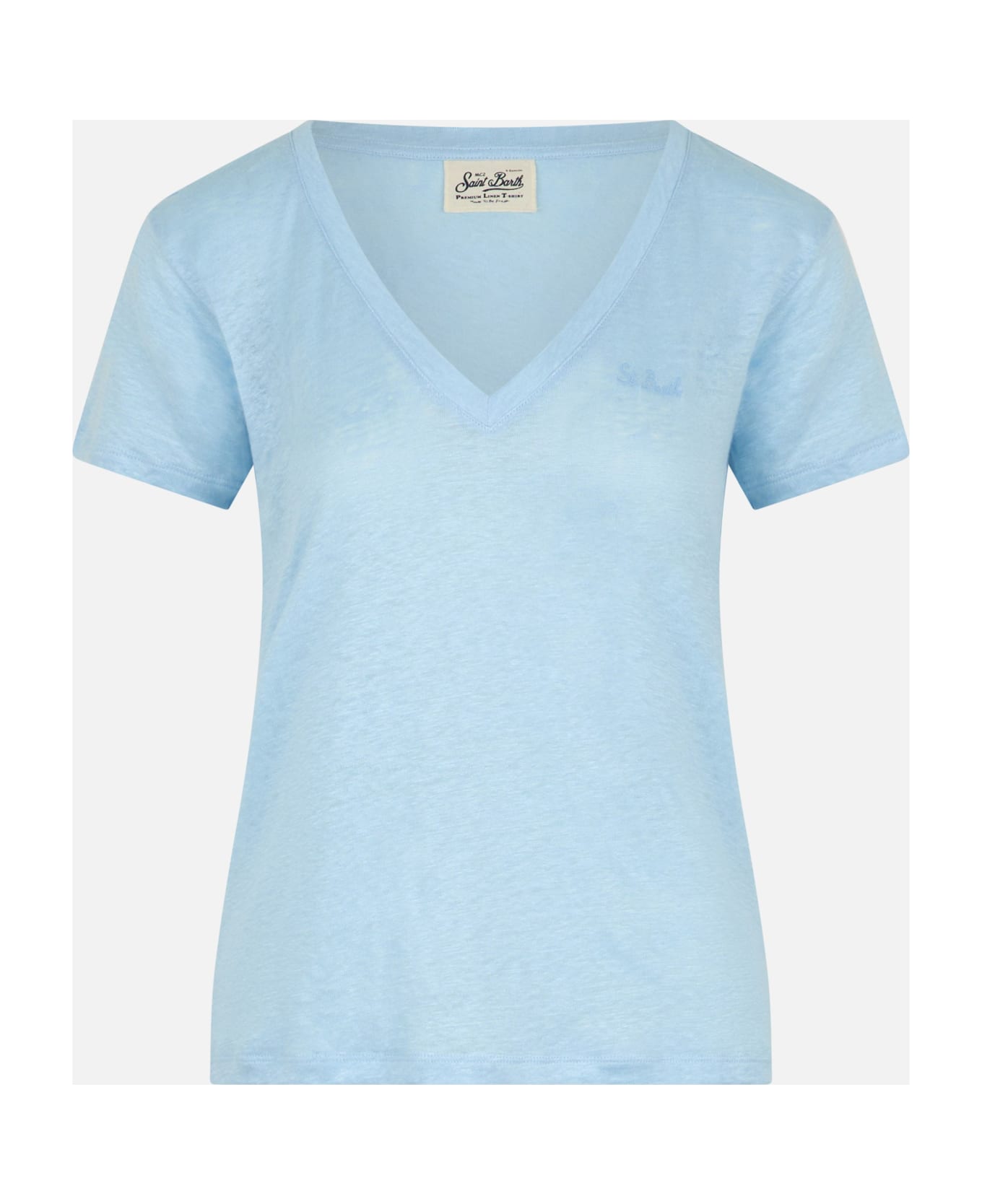 MC2 Saint Barth Linen Jersey Light Blue V-neck T-shirt Eloise - SKY