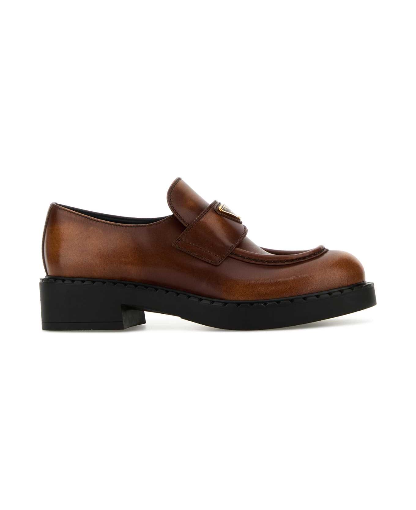 Prada Caramel Leather Loafers - COGNAC