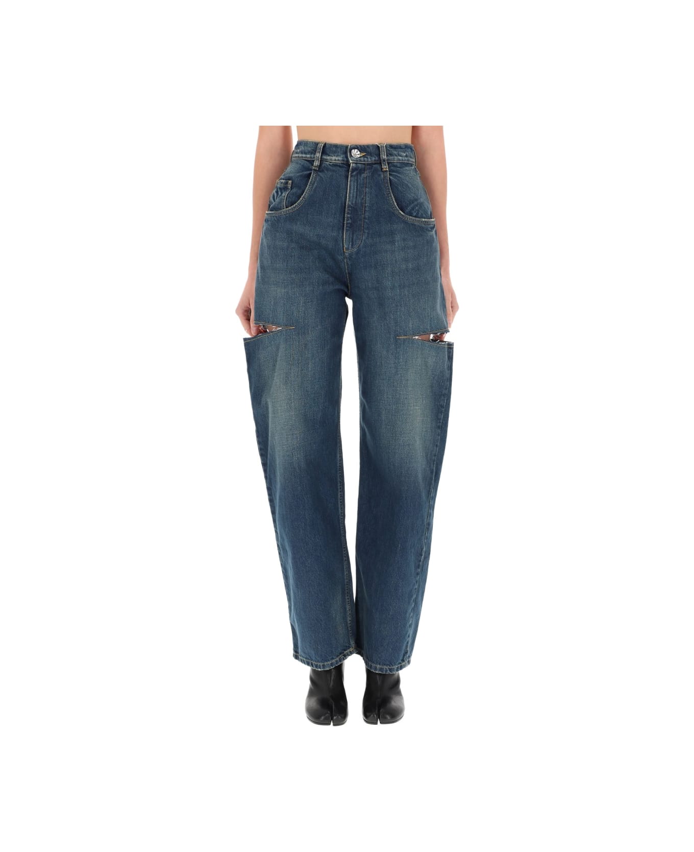 Maison Margiela Cropped Jeans With Frayed Hem - BLUE