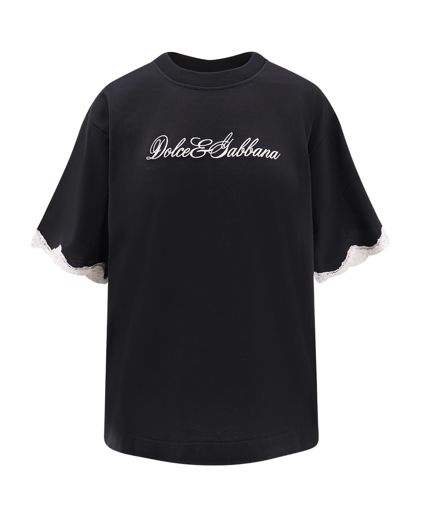 Dolce 
Gabbana Cotton T-shirt With Lace Details - Black