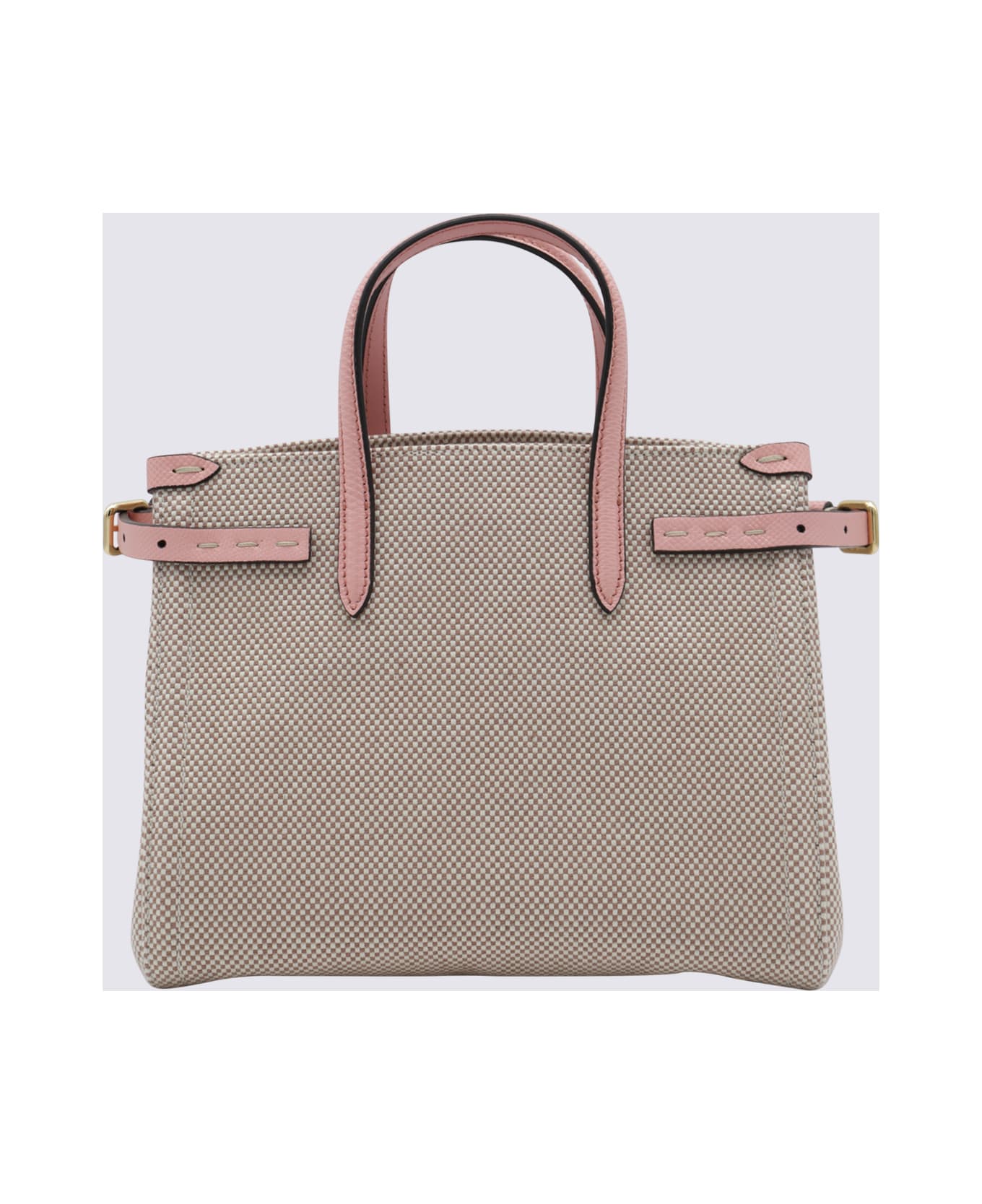 Valentino Garavani Natural And Pink Cotton Antibes Mini Totes - NATURAL/TABACCO/PEACH ROSE