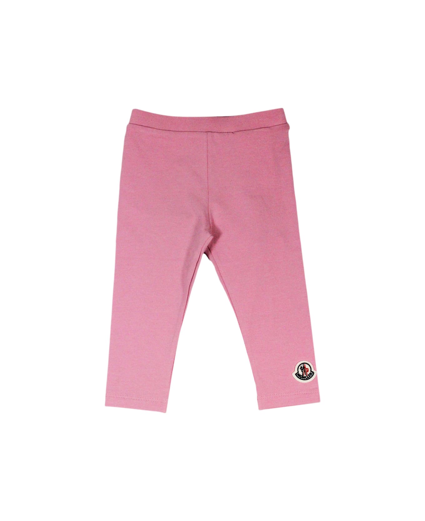 Moncler Leggings In Stretch Jersey Cotton With Elastic Waistband And Logo On The Leg - Pink ボトムス