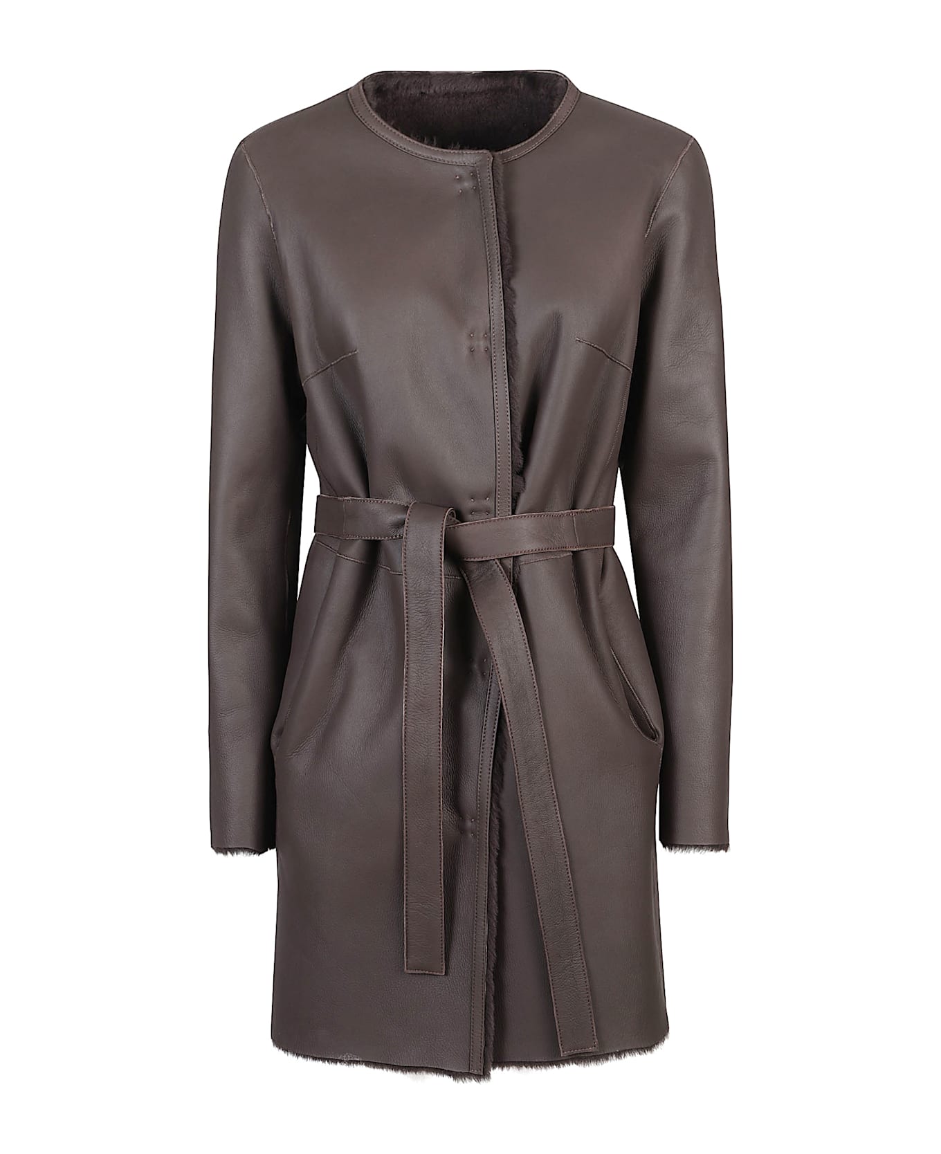 Desa 1972 Reversible Round Neck Shearling Caban - Dark Coffee