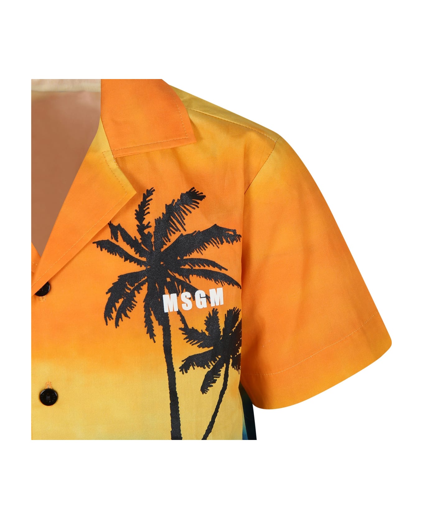 MSGM Orange Shirt For Boy With Palm Tree Print - Orange