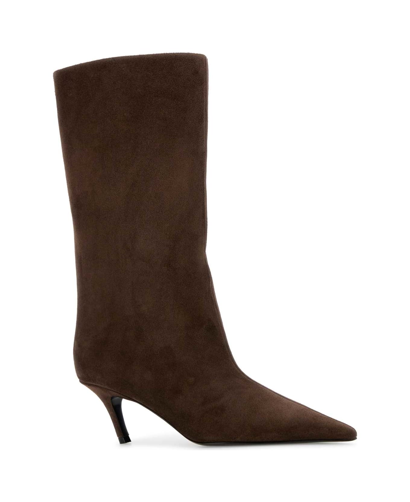 Amina Muaddi Brown Suede Fiona Boots - COFFEE60MMSLANTEDHEEL ハイヒール