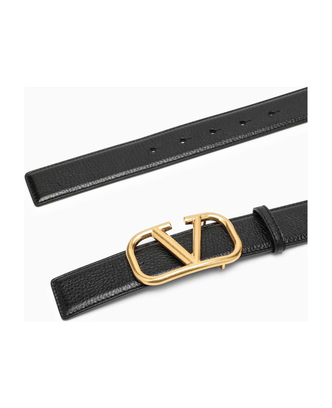 Valentino Garavani Vlogo Black\/gold Leather Belt - Black ベルト