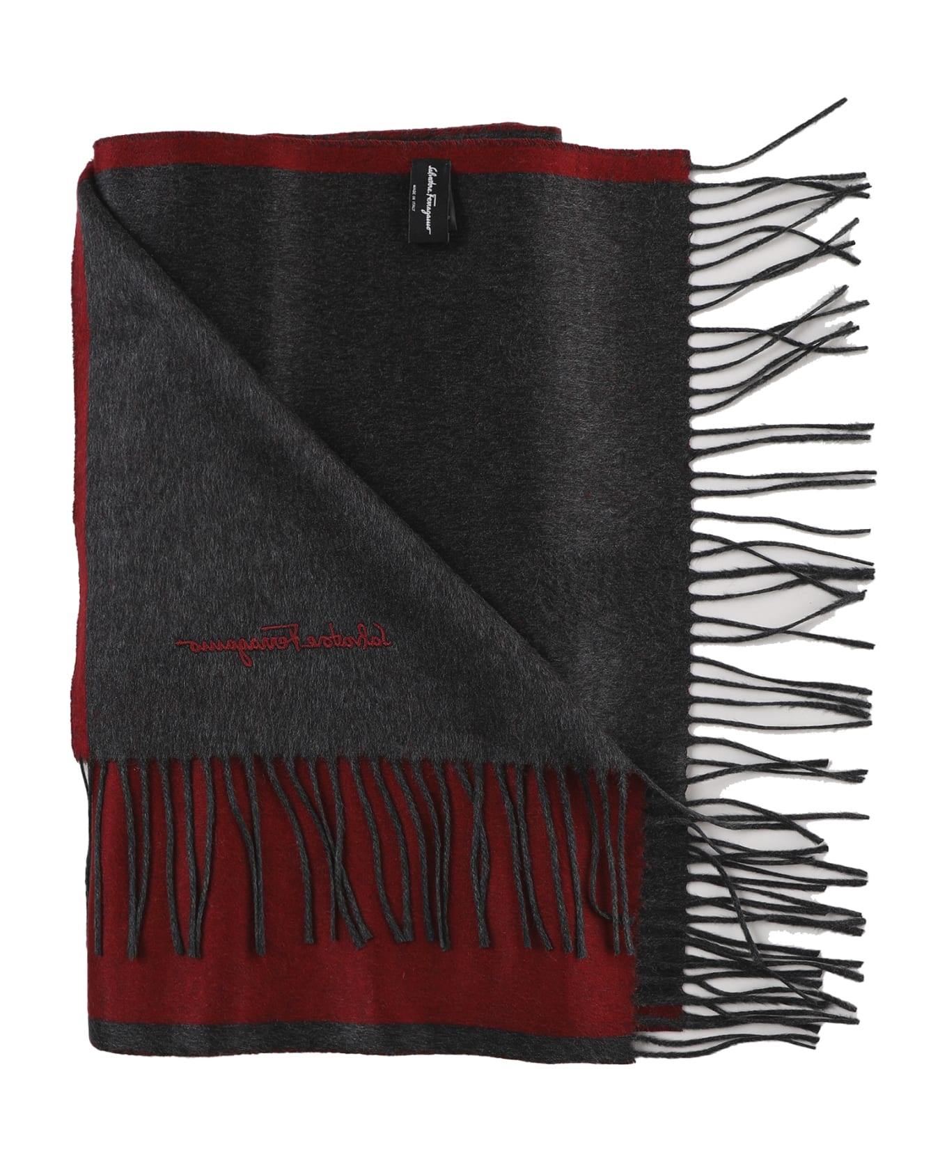 Ferragamo Cashmere Scarf With Embroidered Lettering - Red スカーフ
