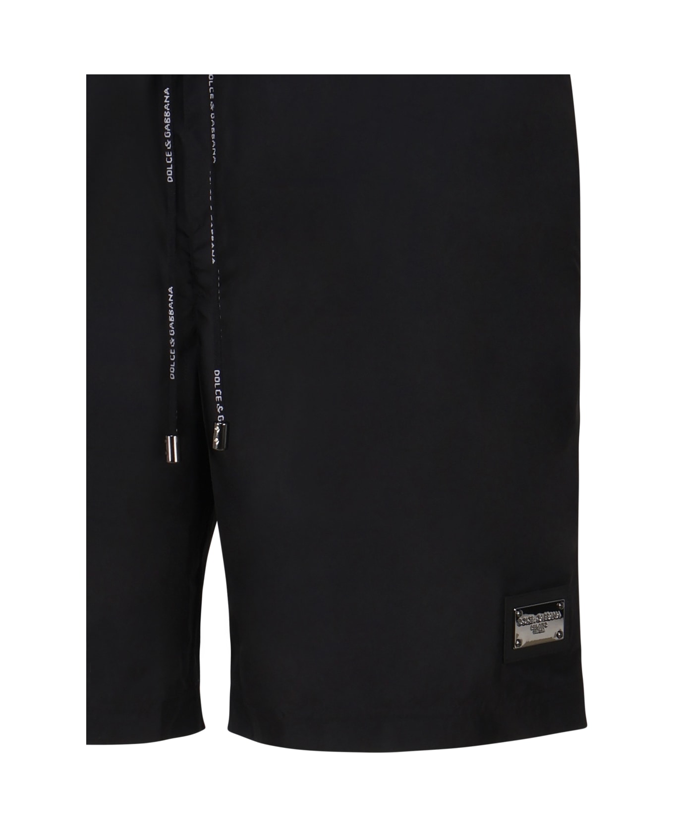 Dolce & Gabbana Swim Shorts With Metal Logo Plate - Black