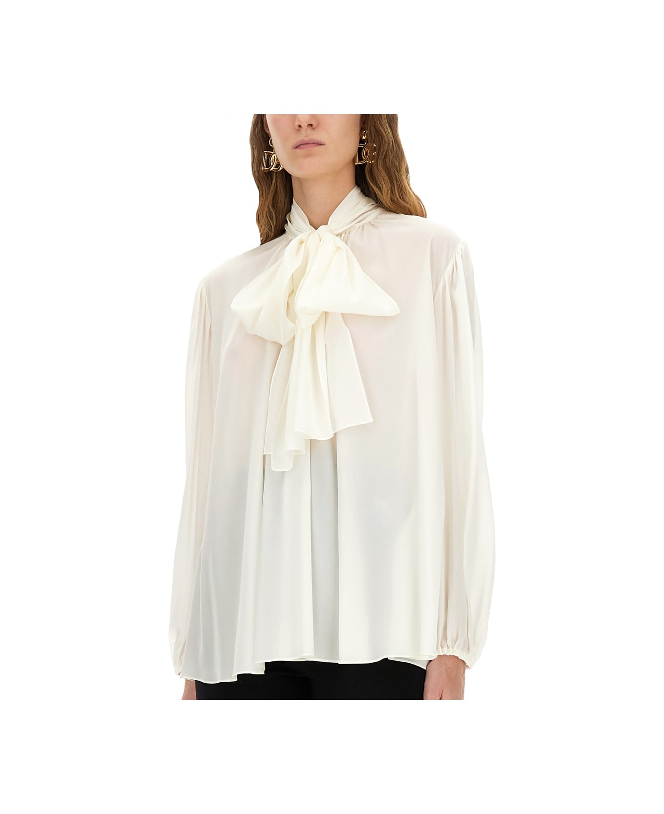 Dolce 
Gabbana Silk Shirt With Scarf - IVORY