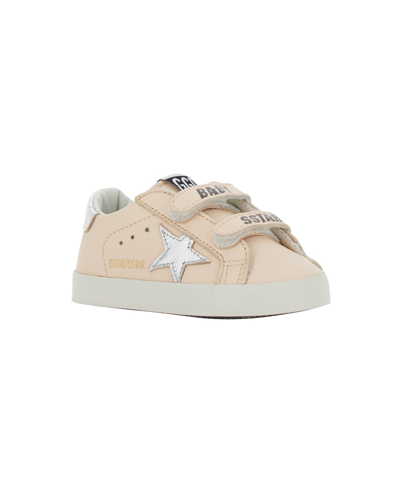 Golden Goose 'baby School' Pink Low Top Sneakers With Star Patch On The Side And Logo Lettering On Front And Rear In Leather Baby - Pink