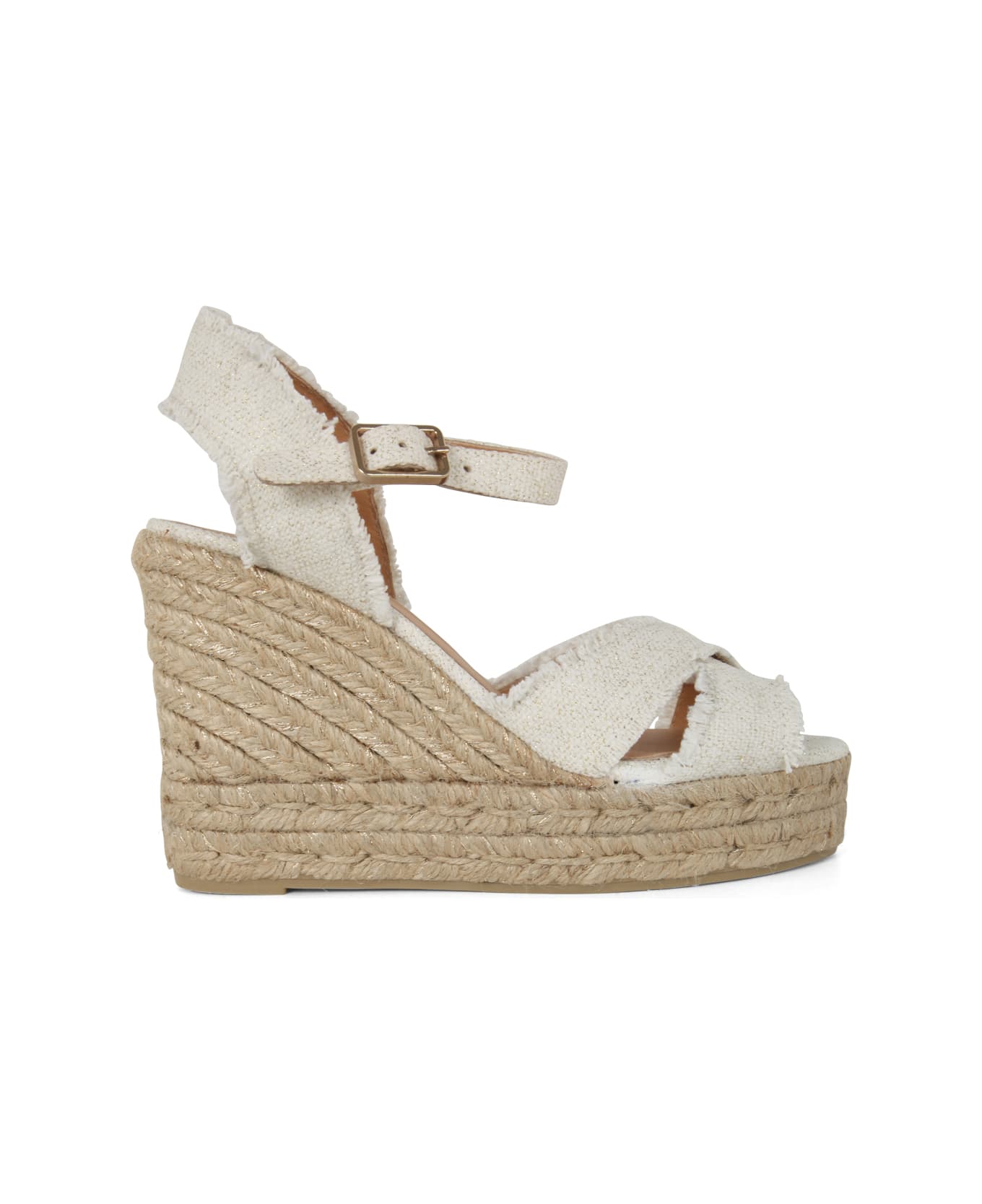 Castañer Bromelia Espadrilles With Belt On Ankles And Fringed Ankles - White Gold