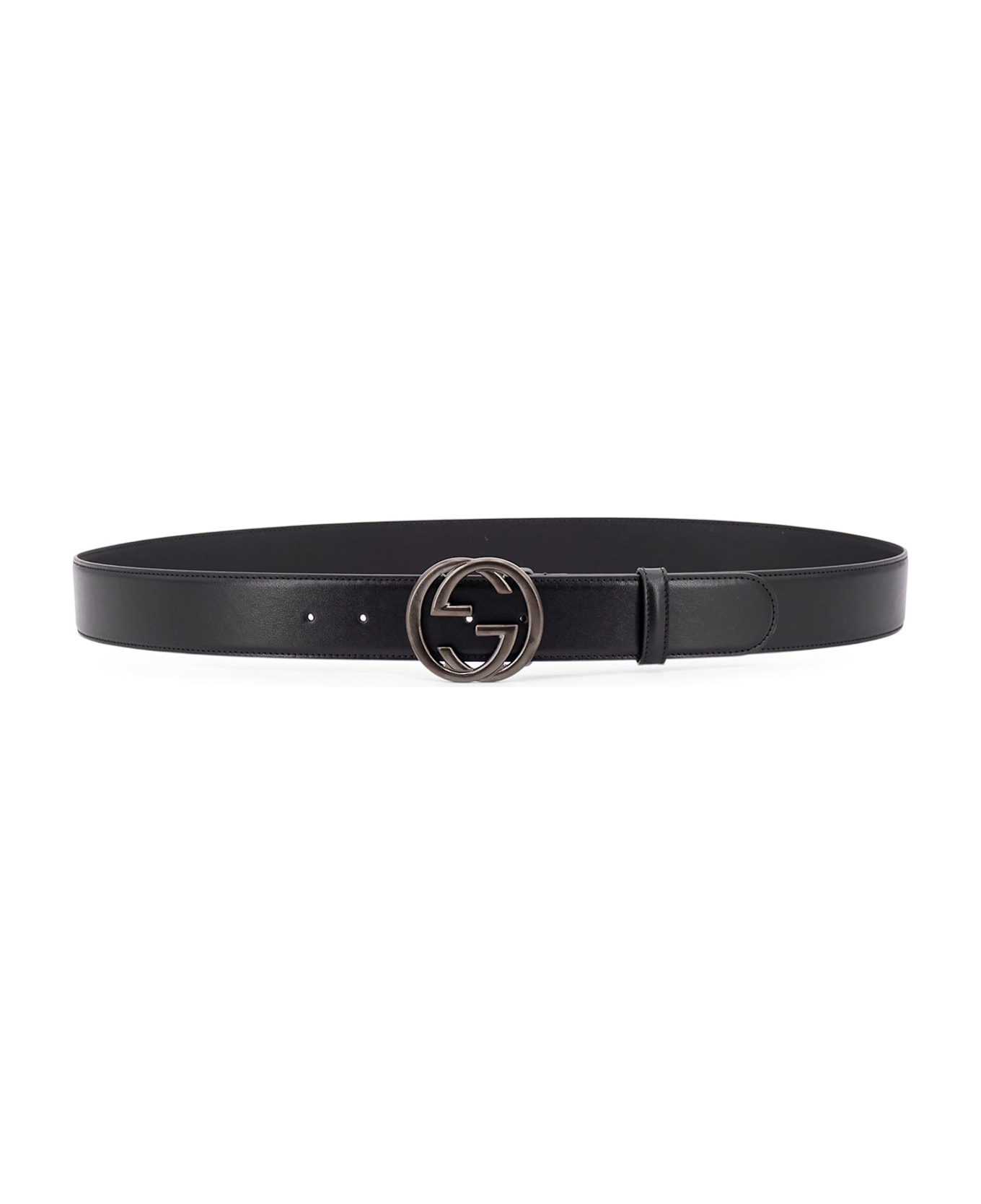 Gucci Leather Belt With Incrocio Gg Buckle - Black