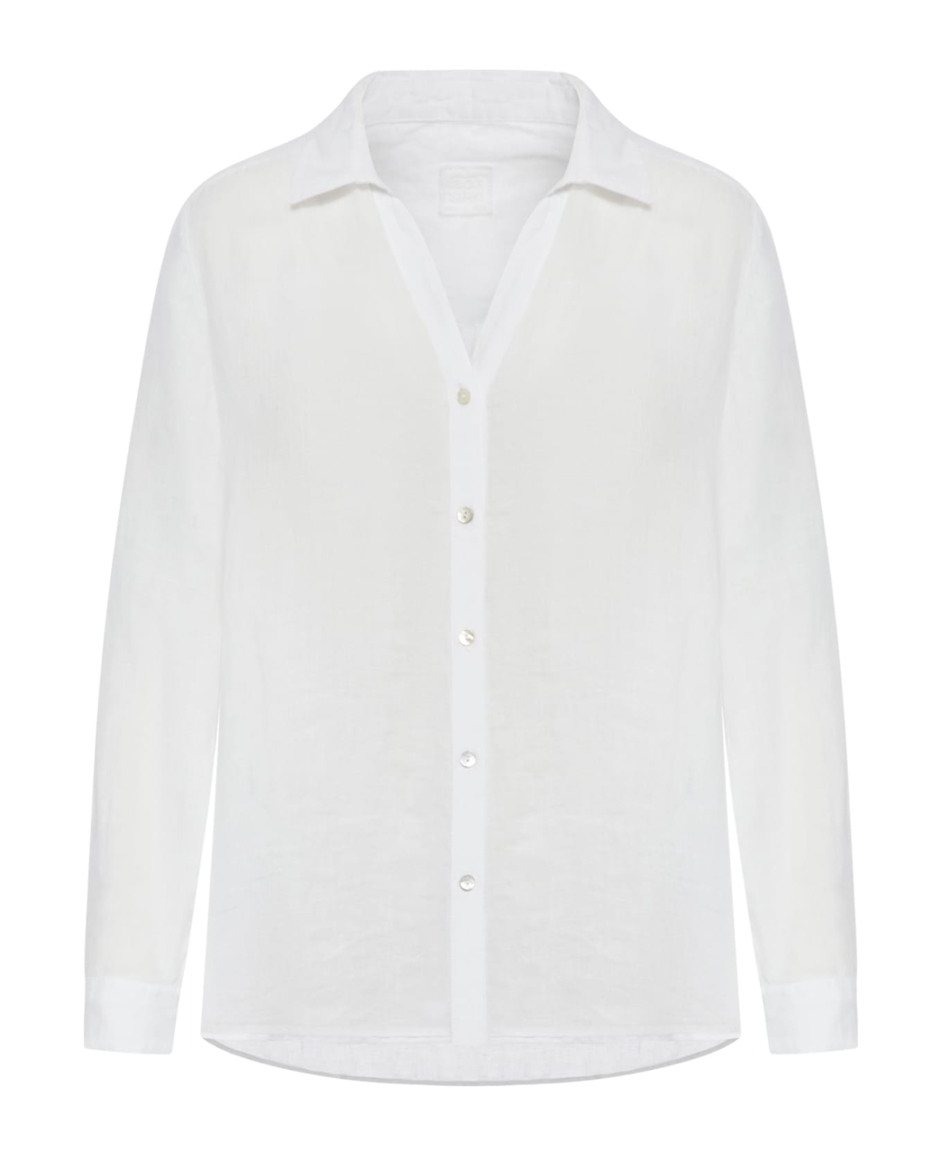 120% Lino Long Sleeve Woman Shirt - White シャツ