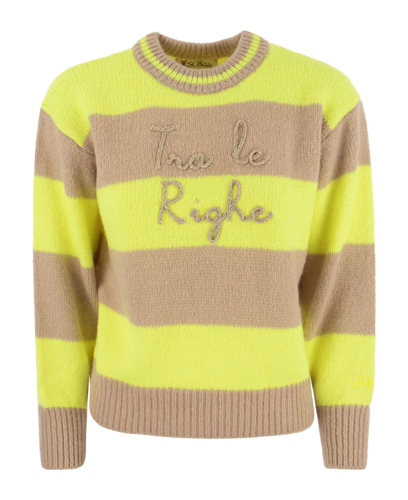 MC2 Saint Barth Brushed Crew-neck Jumper With Lettering - Beige/yellow