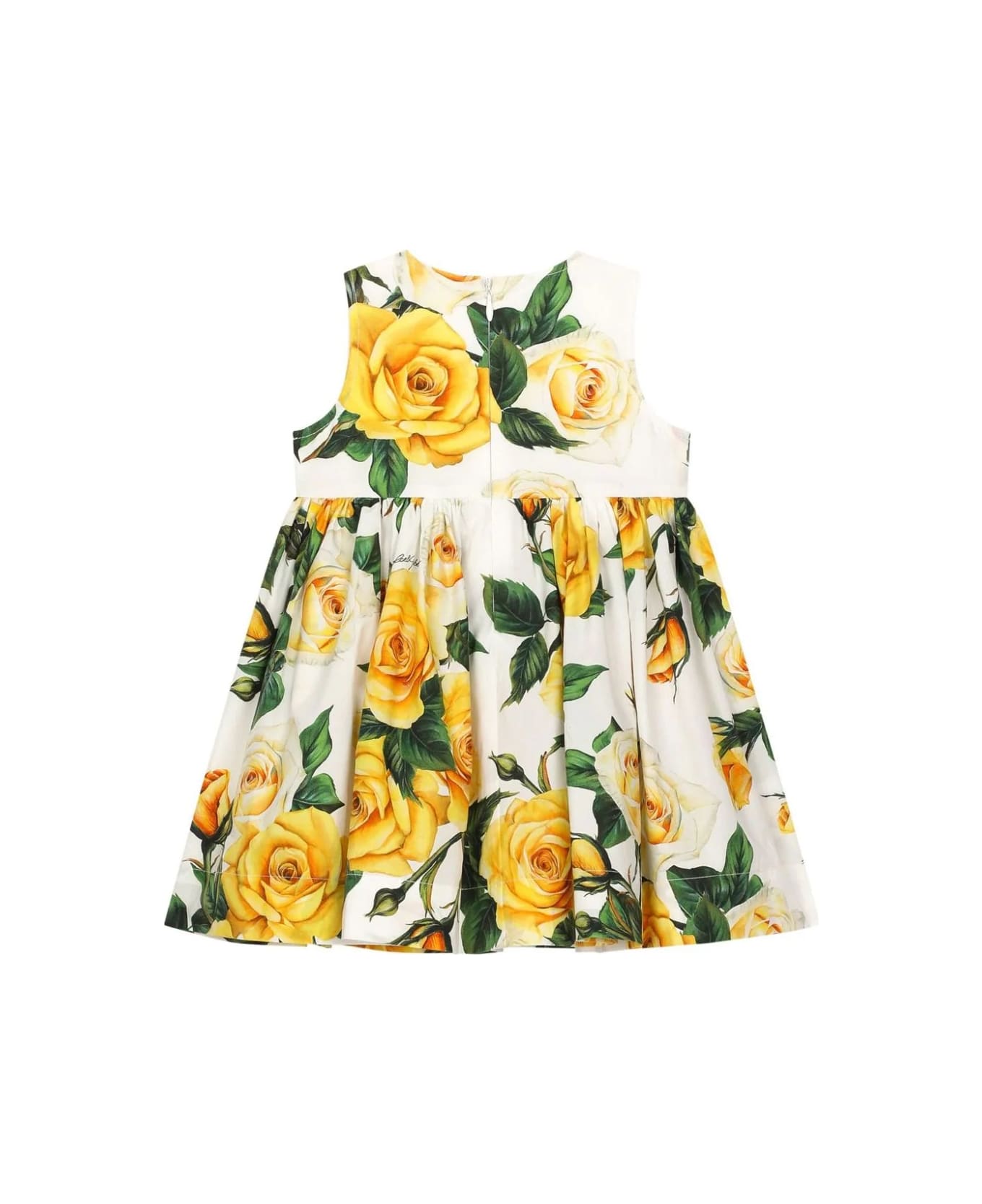 Dolce & Gabbana Yellow Rose Print Poplin Dress With Culottes - Yellow