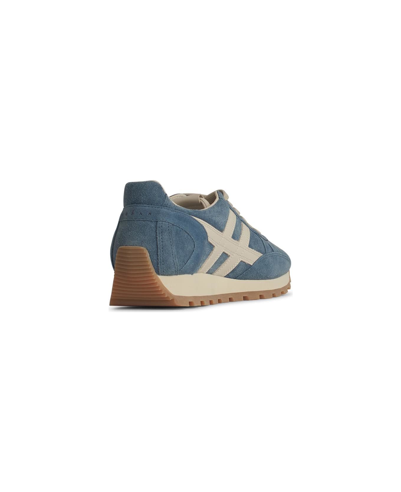 Hogan 'h673' Light Blue Leather Sneakers - Gnawed Blue