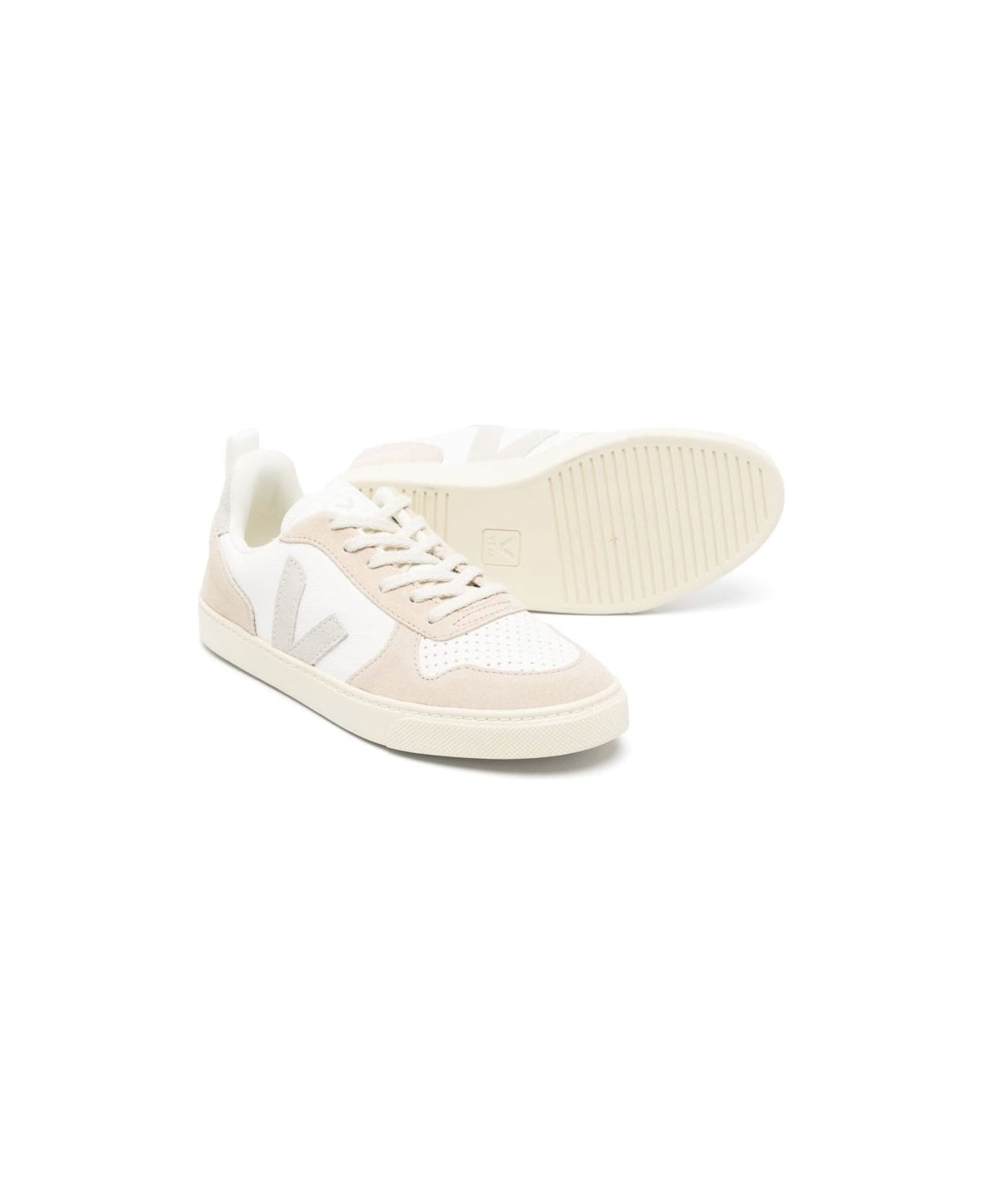 Veja White Sneaker With Pink Inserts In Leather Boy - White