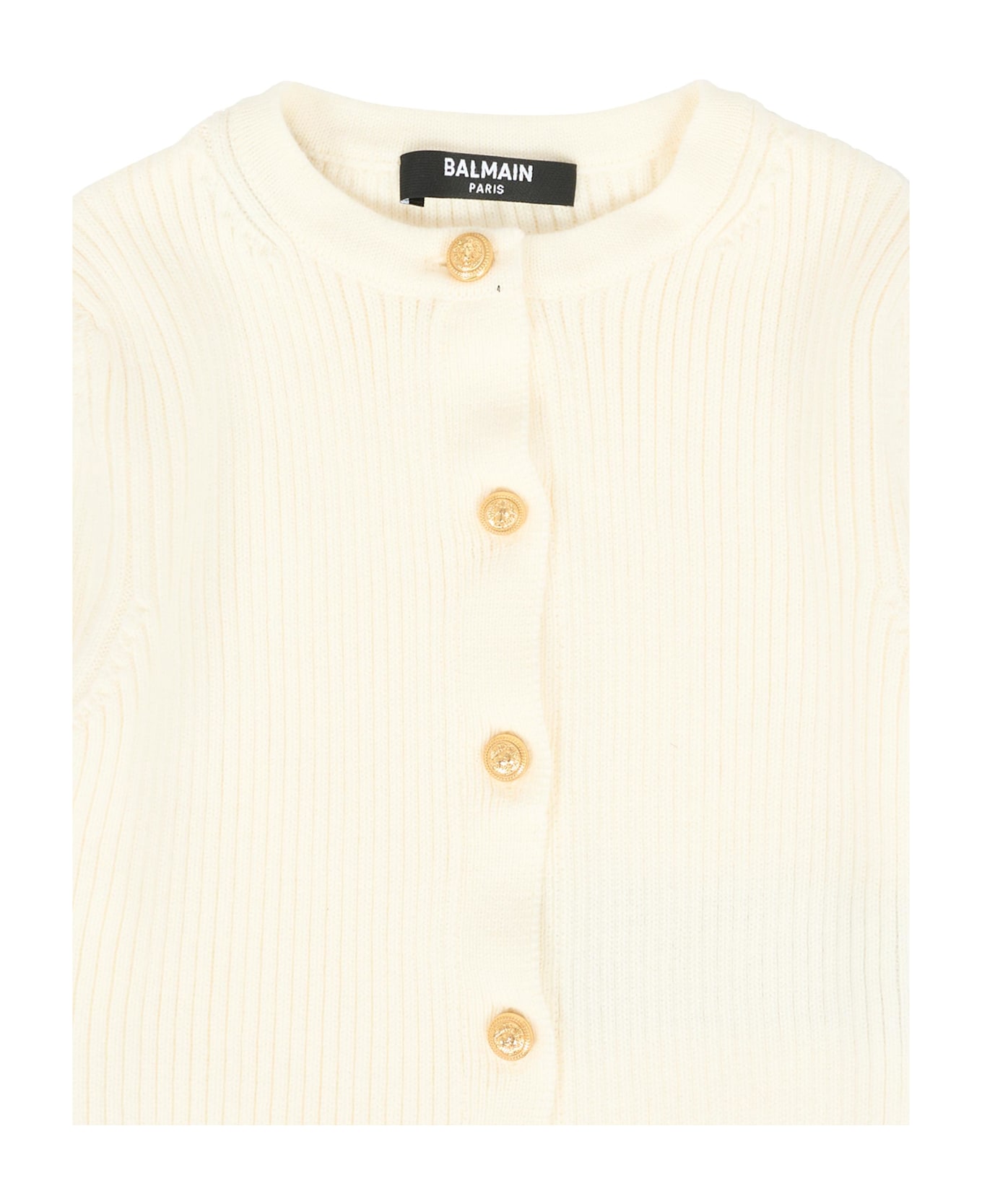 Balmain Ivory Cardigan For Baby Girl With Logo - Ivory