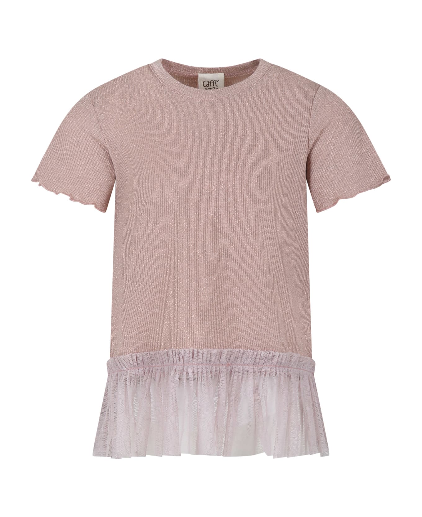 Caffe' d'Orzo Pink T-shirt Suit For Girl With Tulle - Pink