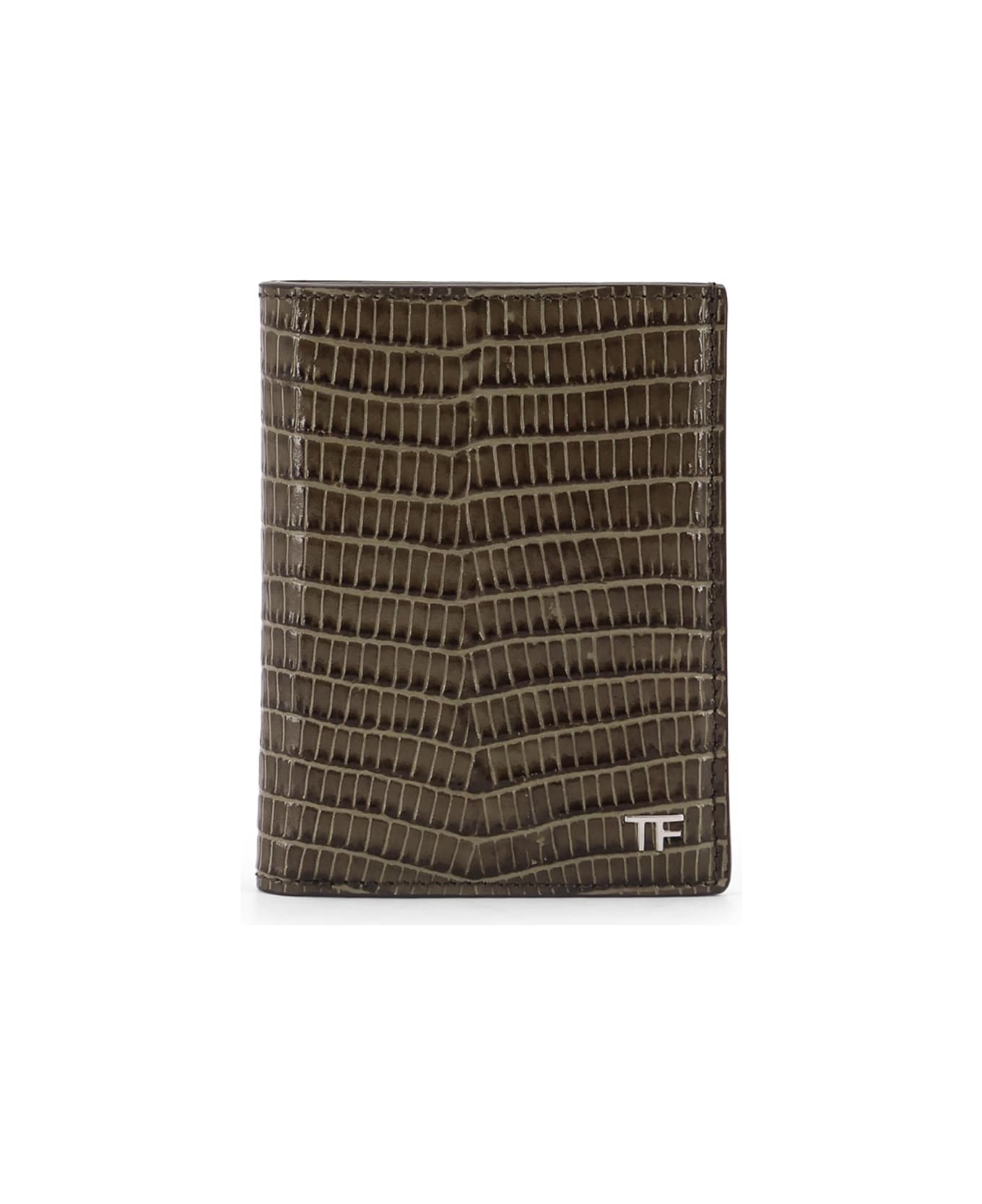 Tom Ford Leather Cardholder With Croco Effect - SLATE