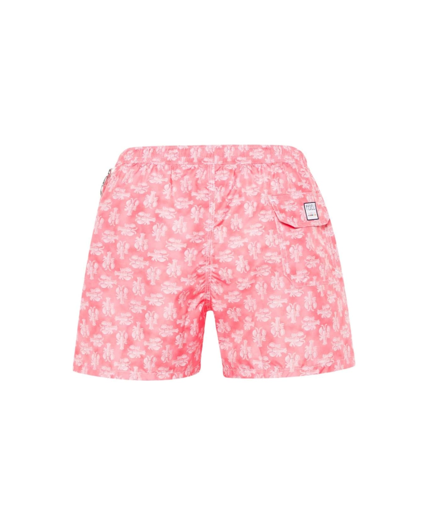 Fedeli Pink Swim Shorts With Lobster Pattern - Pink