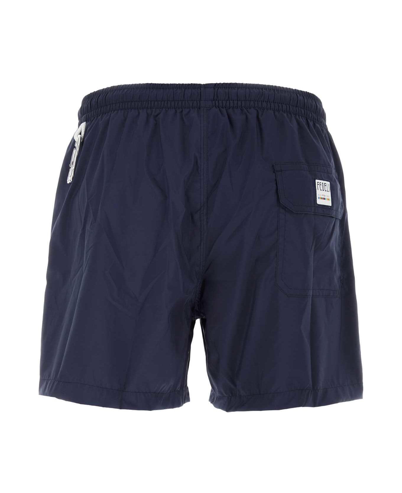 Fedeli Midnight Blue Polyester Swimming Shorts - BLU