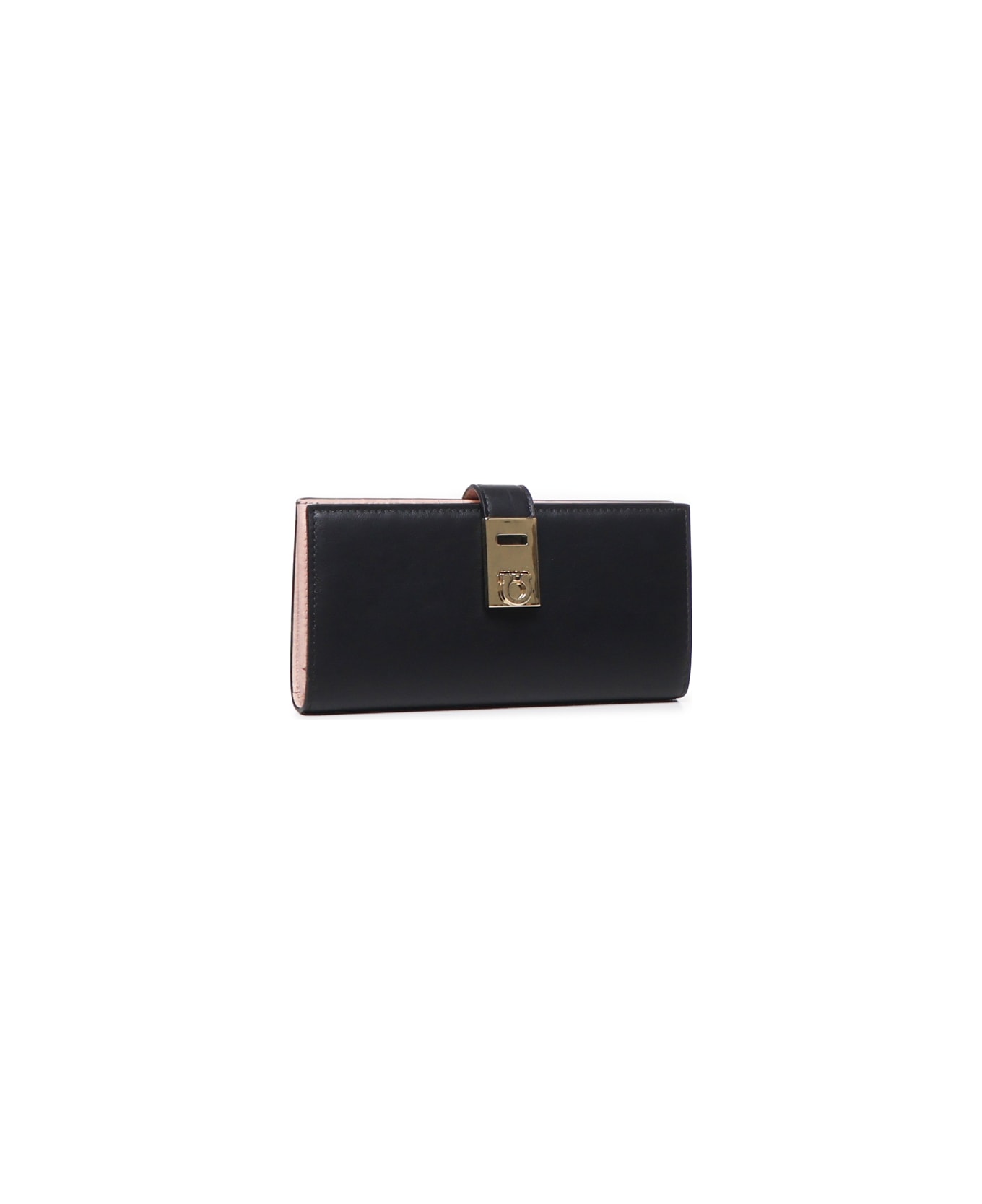 Ferragamo Hug Continental Wallet In Leather - Black 財布