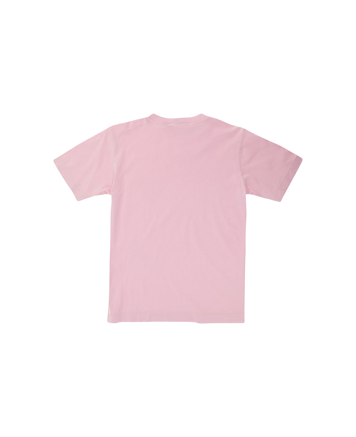 Stone Island Junior Pink Crewneck T-shirt With Logo Patch In Cotton Boy - Pink