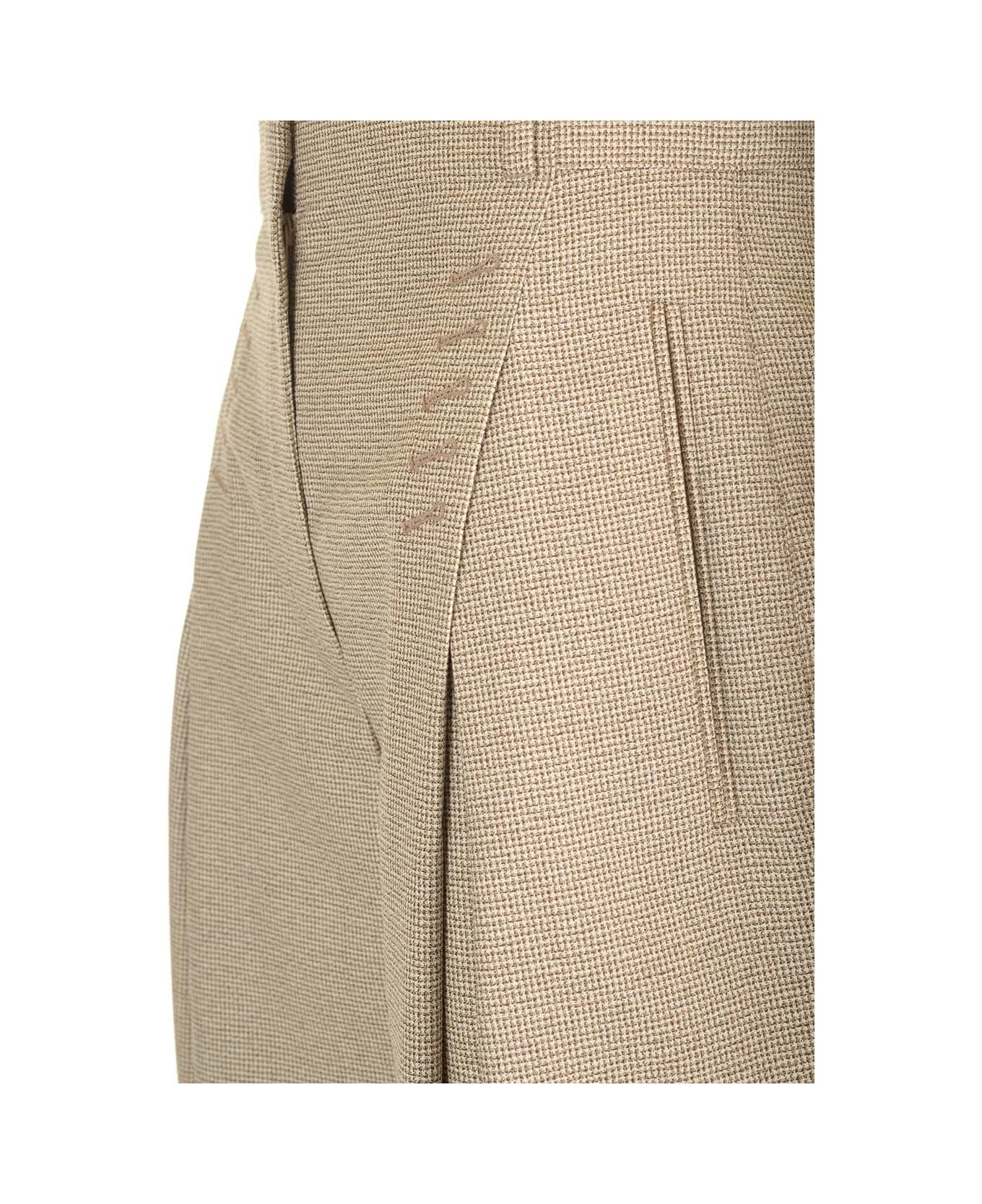 Fendi Micro Check Wool Trousers - Beige
