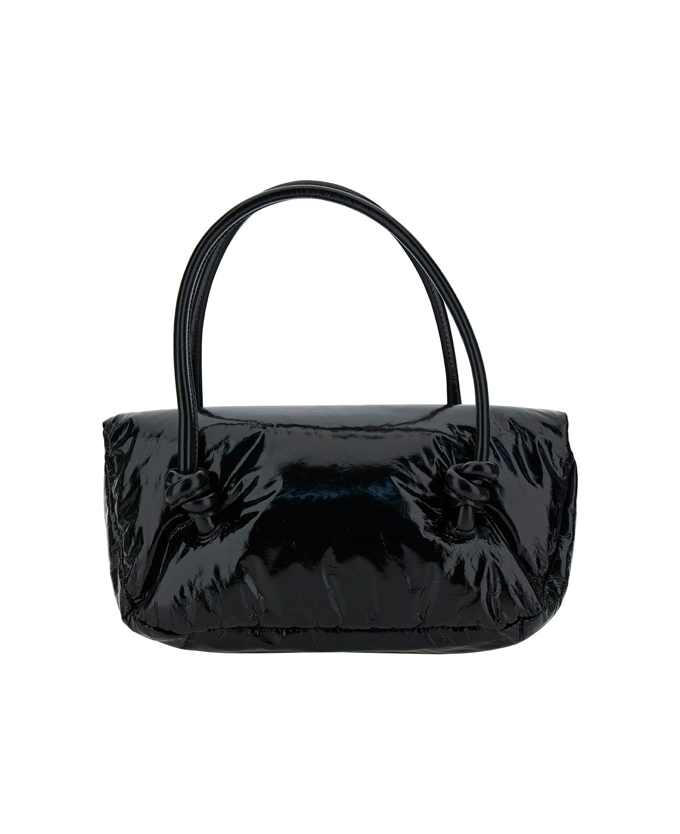 Jil Sander 'knot Small' Black Shoulder Bag With Laminated Logo In Patent Leather Woman - Black