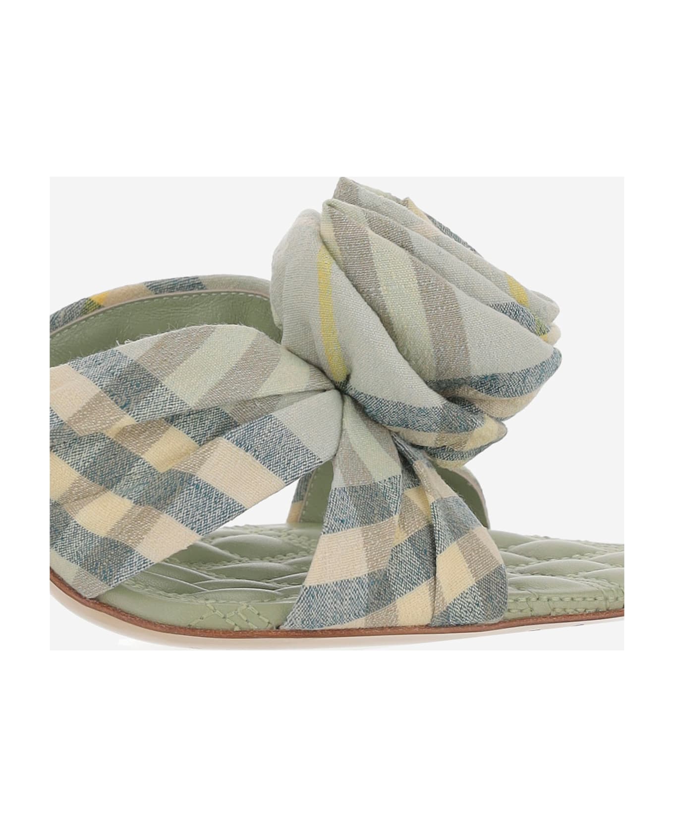 Burberry Mews Rose Stretch Linen Blend Check Mules - Green