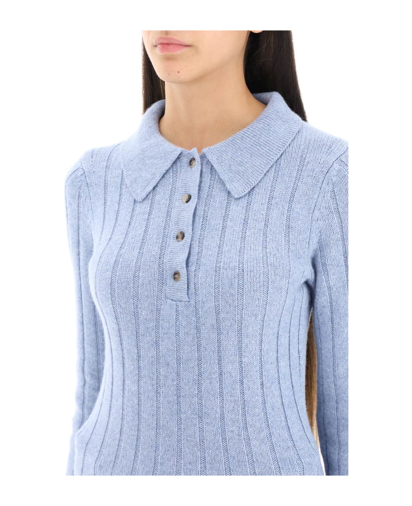Khaite 'hans' Cashmere deep Polo Sweater - POLAR (Light blue)