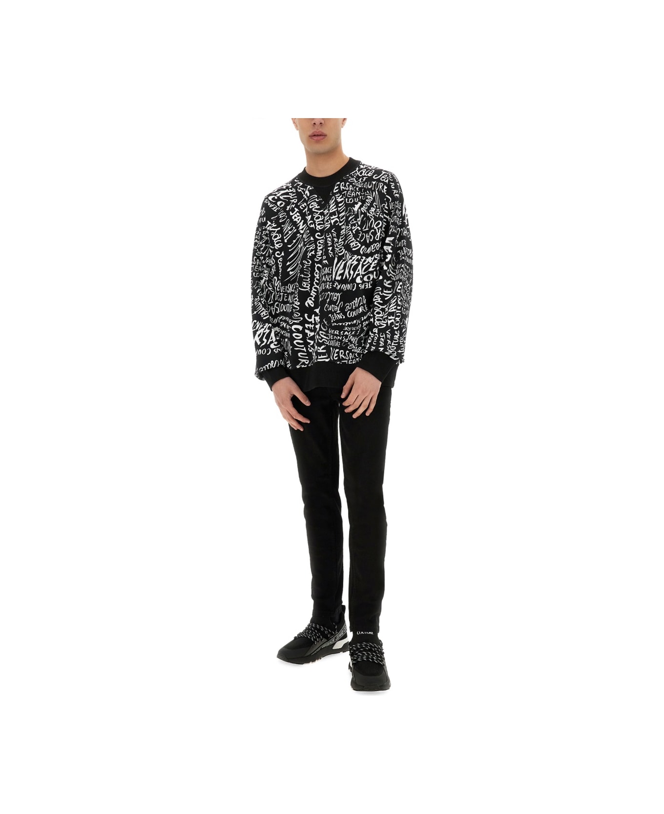 Versace Jeans Couture Sweatshirt With Logomania Print - BLACK