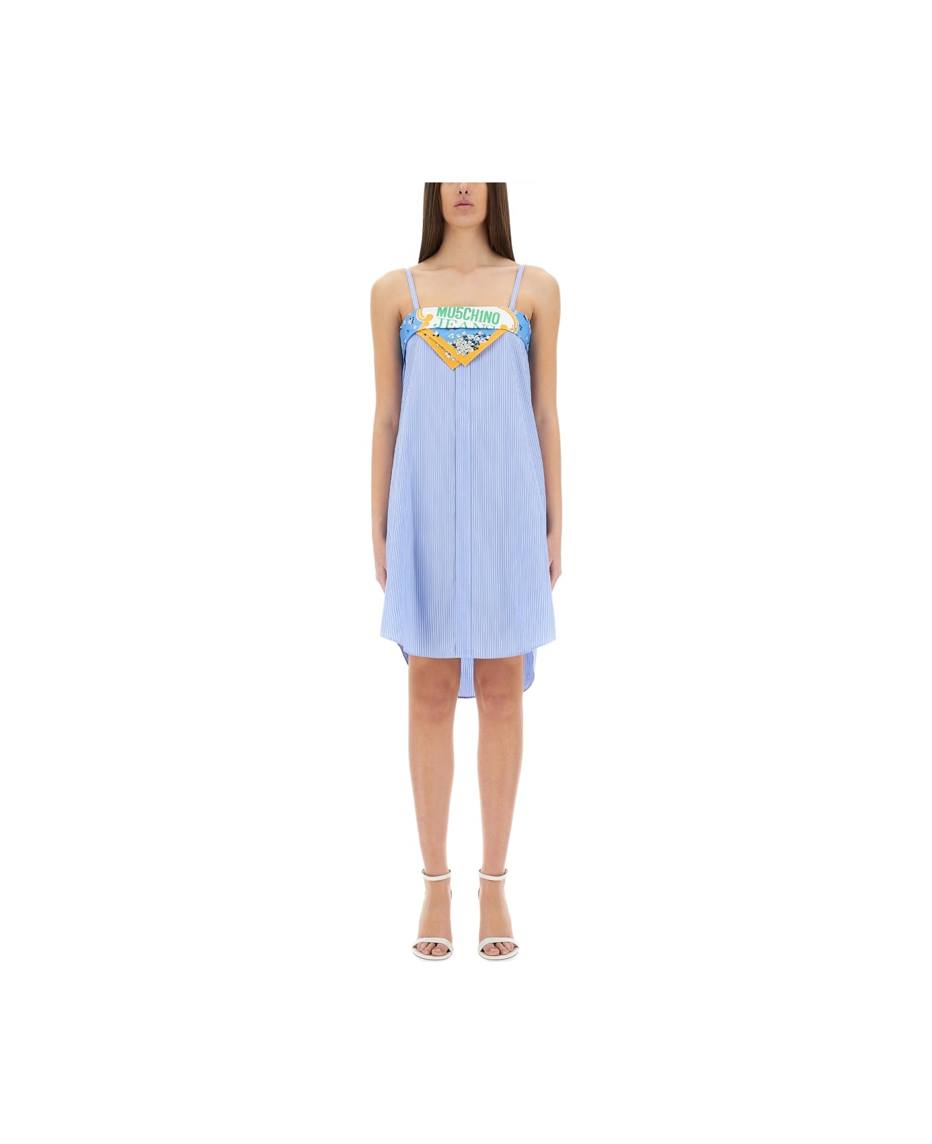 M05CH1N0 Jeans Patchwork Cotton Dress - BABY BLUE