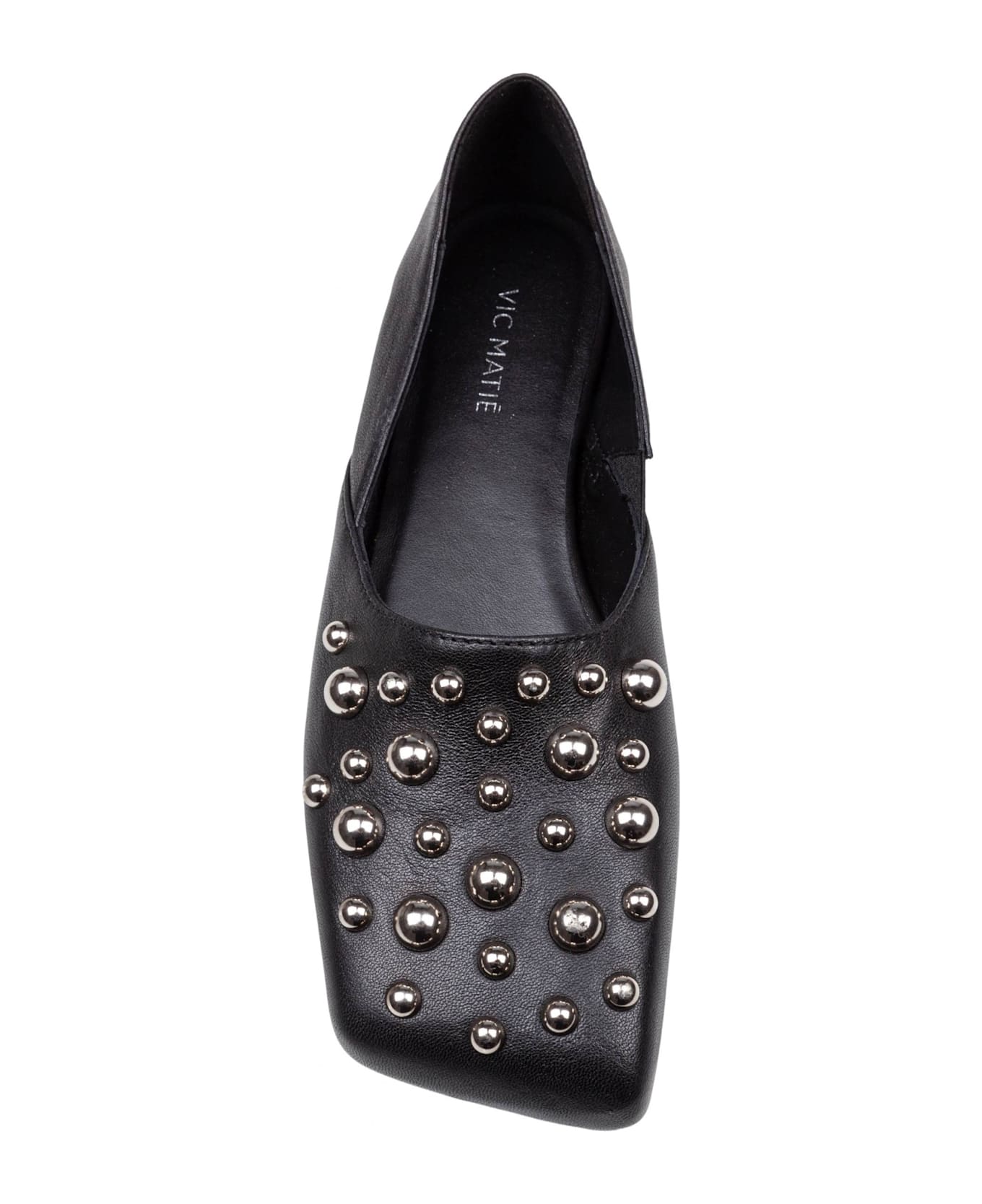 Vic Matié ' Square Closed Slipper Shoe In Leather With Applied Studs - Black